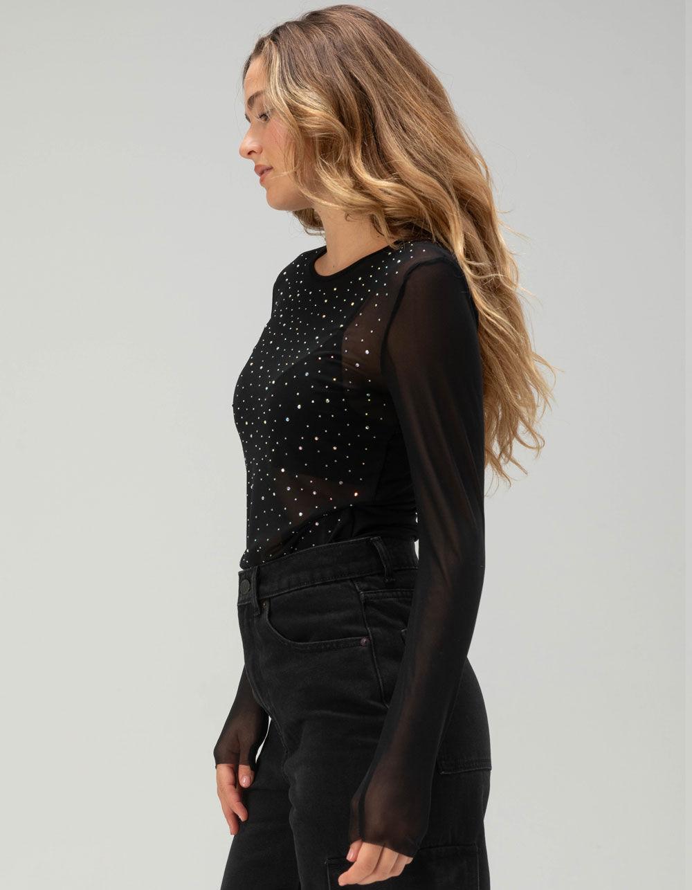 ONLY Elsa Womens Long Sleeve Mesh Top - BLACK Product Image