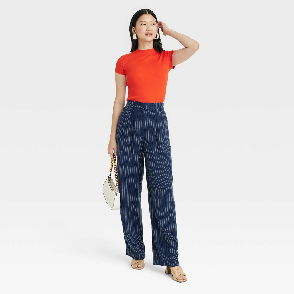 Women's Slim Fit Short Sleeve Ribbed T-Shirt - A New Day™ Red M: Cotton Modal Blend, Crew Neck, Pullover Style Product Image