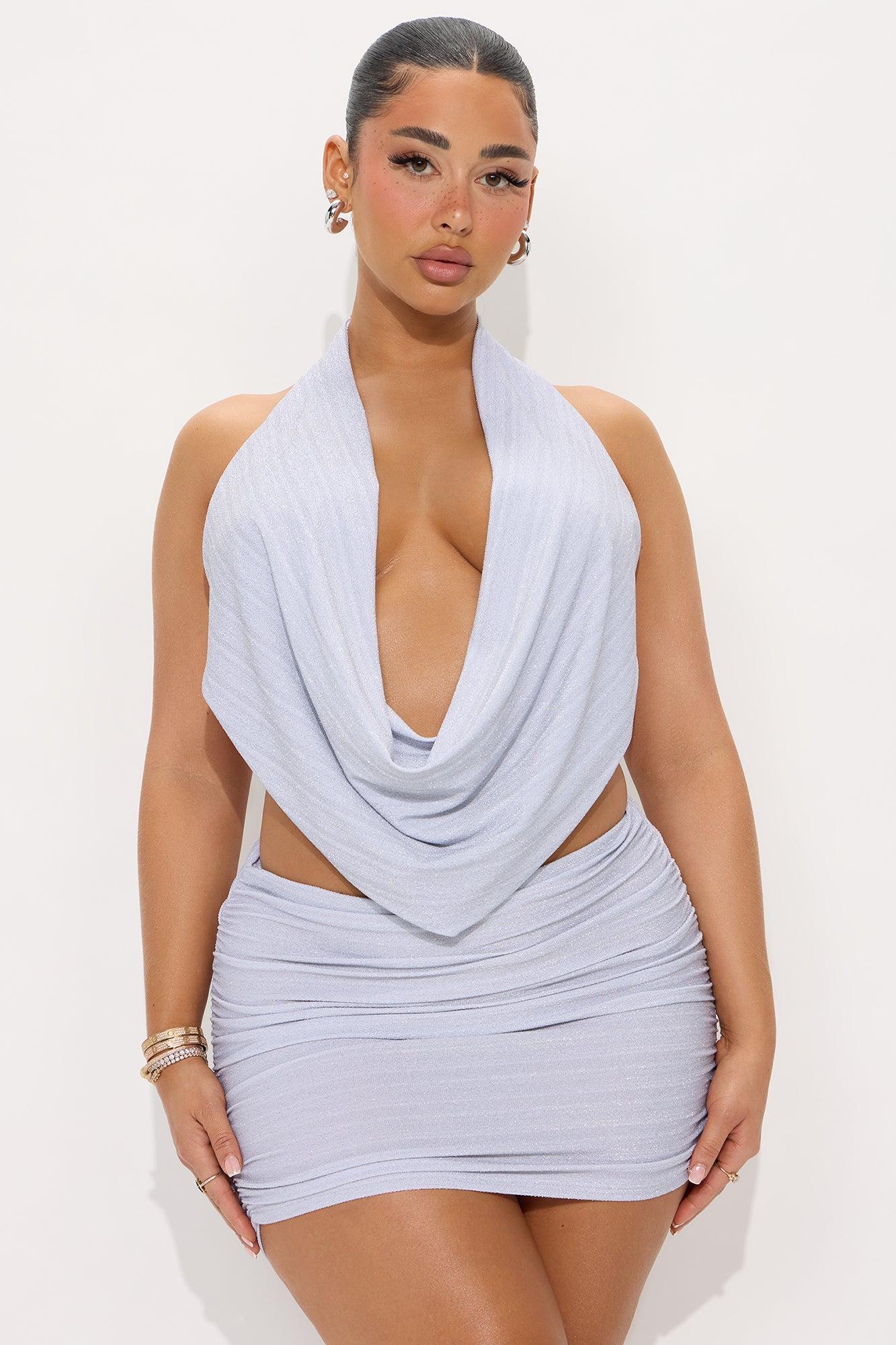 Glow Up Halter Top and Mini Skirt Set - Silver Product Image