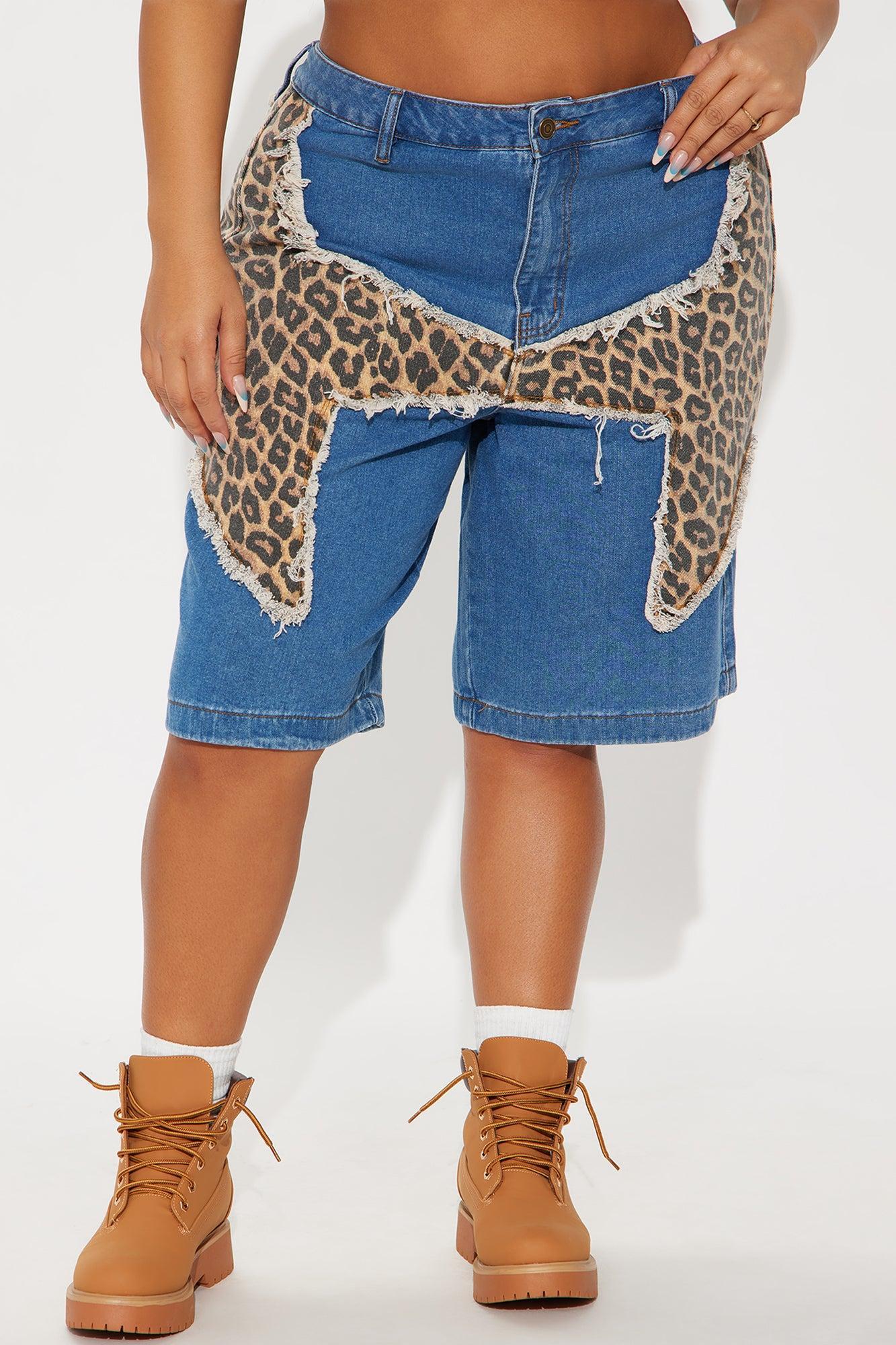 Spotted Soul Leopard Denim Jorts - Medium Wash Product Image