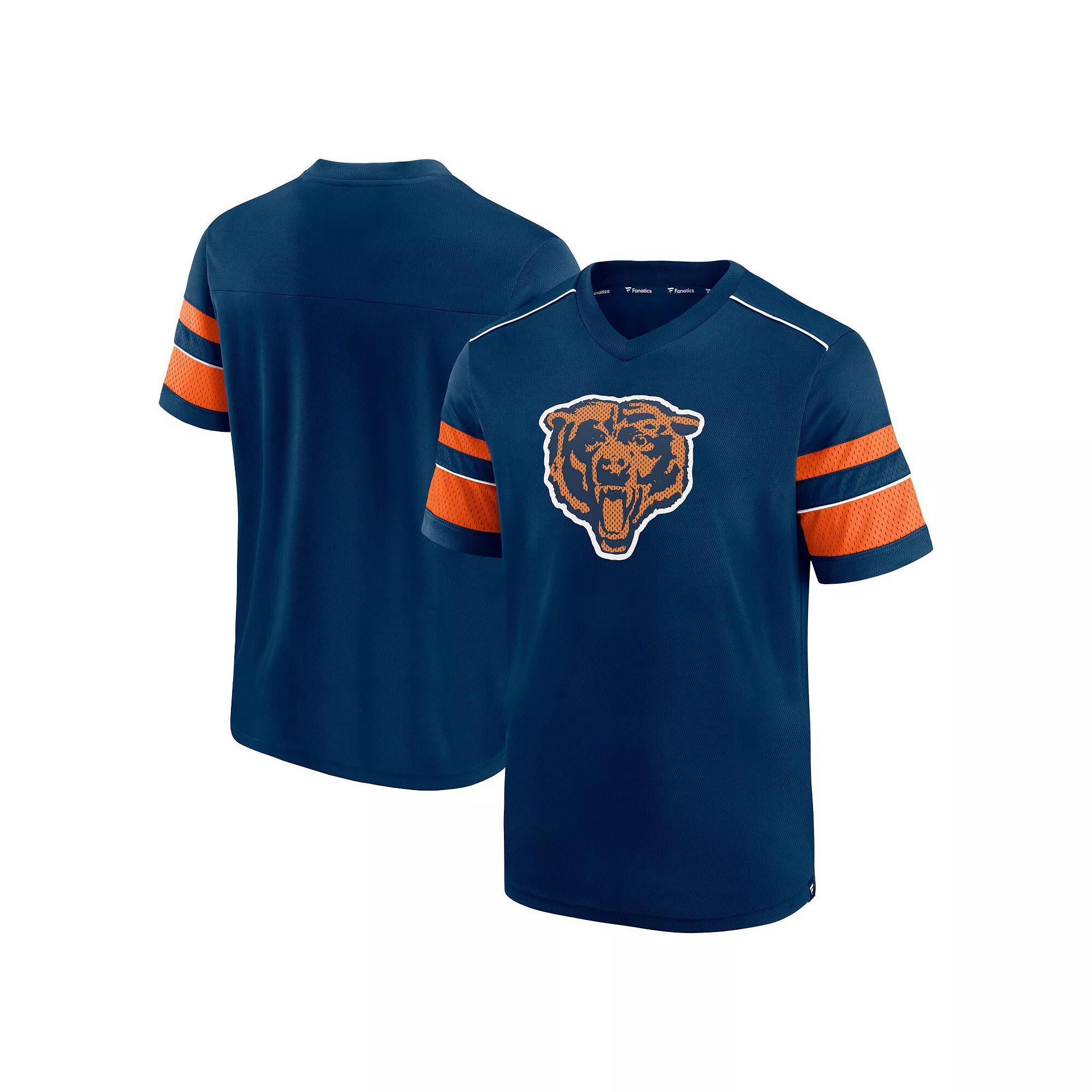 Men's Fanatics Branded Navy Chicago Bears Textured Throwback Hashmark V-Neck T-Shirt, Size: Small, Blue Product Image