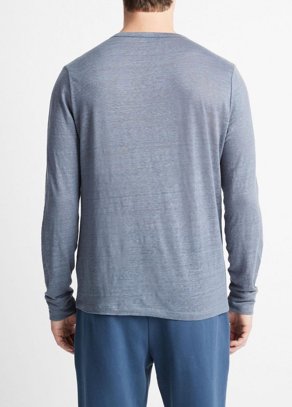 Mens Linen Long-Sleeve Henley, Coastal Blue, Size XL Vince Product Image