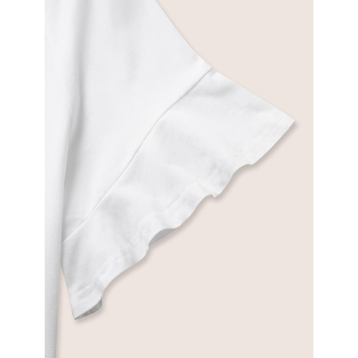 Plus Size Cotton Round Neck Plain Patchwork Ruffles T-shirt Originalwhite Women Elegant Patchwork Round Neck Everyday T-shirts BloomChic 28/5X Product Image