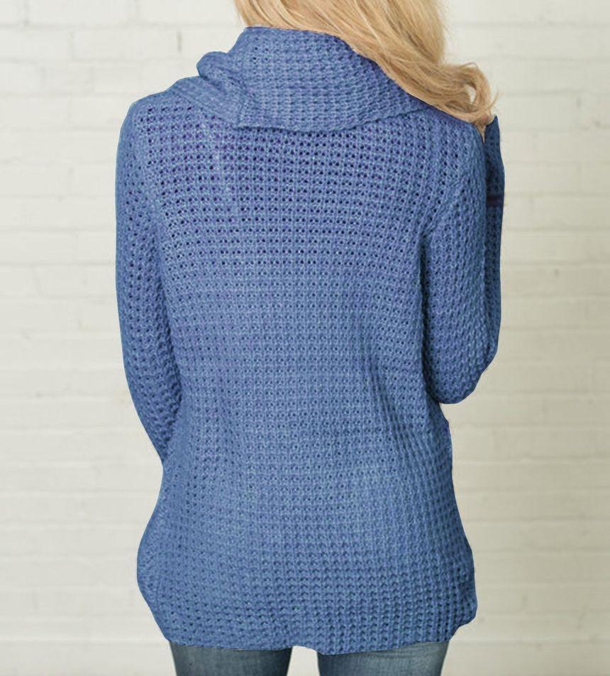 Long-Sleeve Cowl-Neck Plain Knit Top Product Image