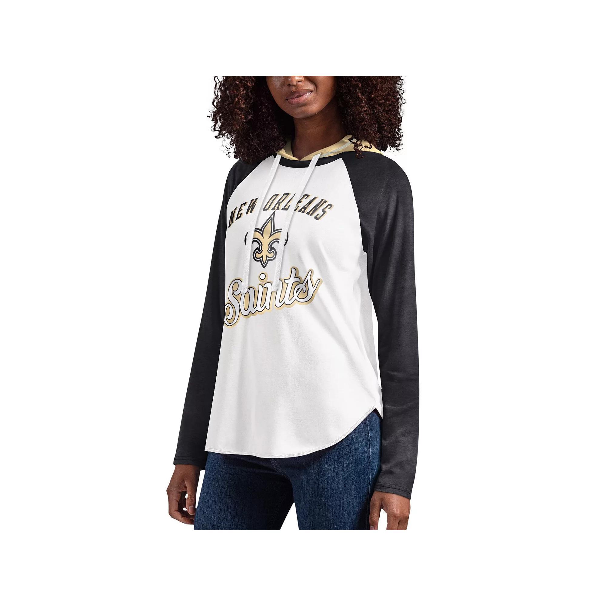 Women's G-III 4Her by Carl Banks White New Orleans Saints MVP Raglan Hooded Long Sleeve T-Shirt, Size: Medium Product Image