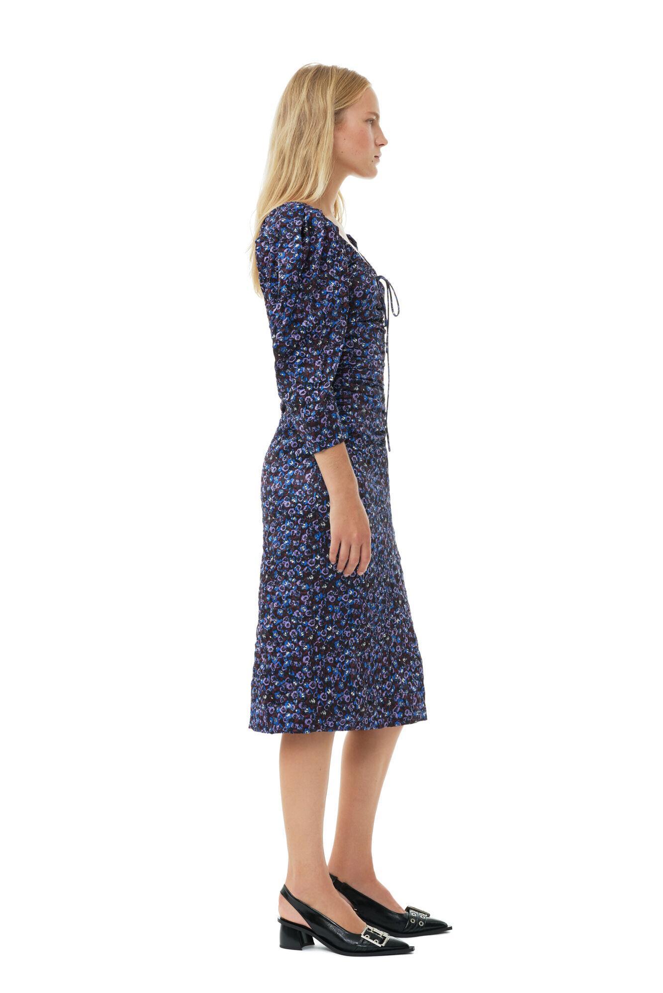 Floral Crinkled Satin U-neck Midi Dress Product Image