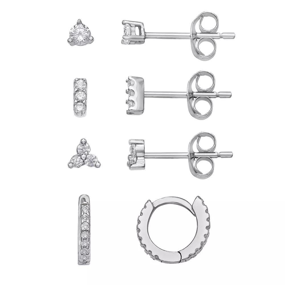 PRIMROSE Sterling Silver Cubic Zirconia Stud & Huggie Hoop Earring Set, Women's Product Image