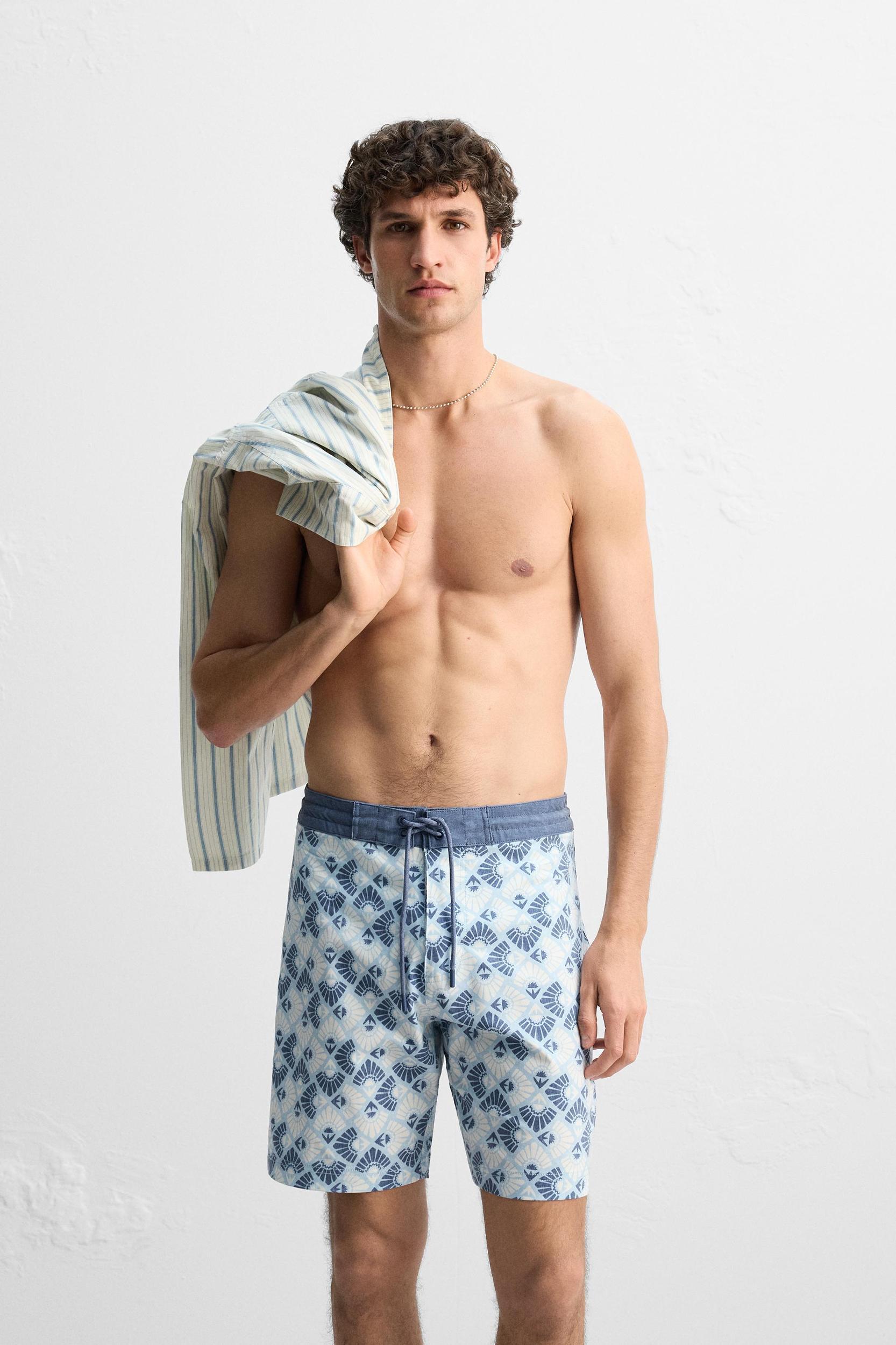 GEOMETRIC PRINT LONGLINE SWIMMING TRUNKS Product Image