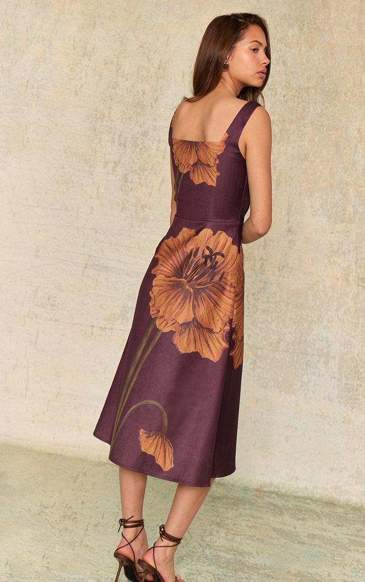  Dark Chocolate Floral Printed Square Neck Midaxi Dress Product Image