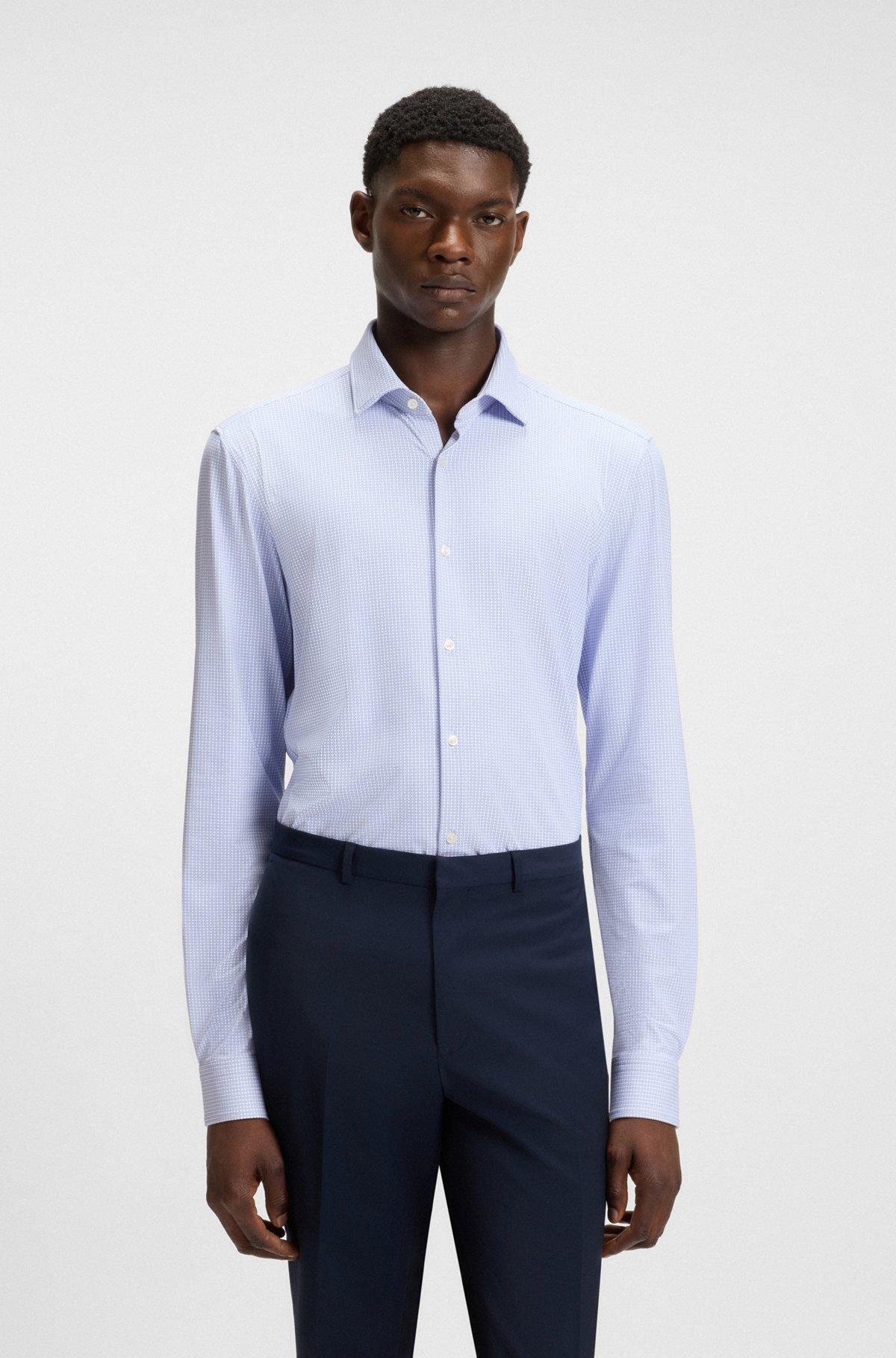 HUGO - Slim-fit shirt in printed performance-stretch jersey - Light Blue Product Image