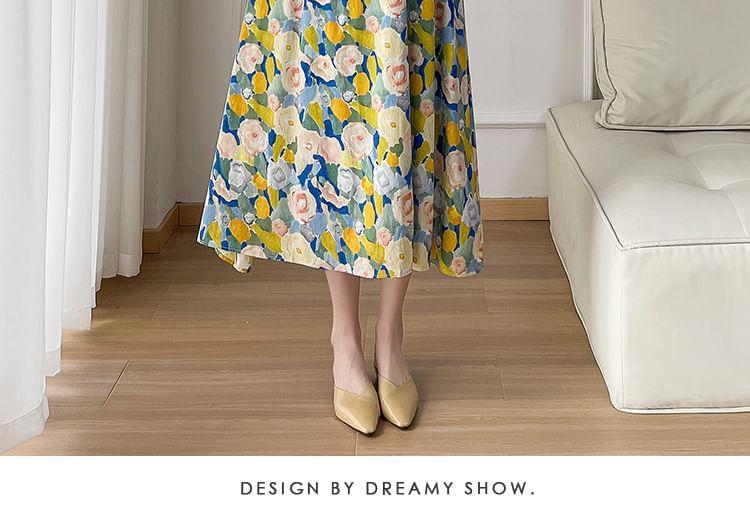 Maternity Spaghetti Strap Floral Midi A-Line Dress / Plain Cardigan / Set Product Image