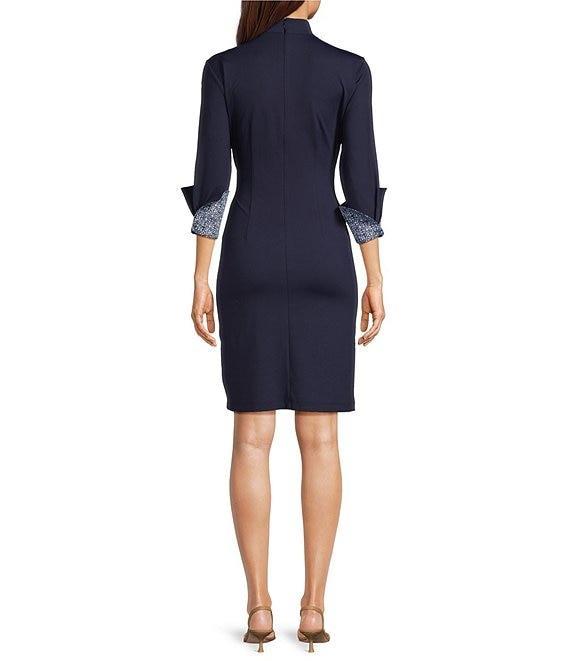J.McLaughlin Daniellle Poplin Collar V-Neck 3/4 Cuff Sleeve Belted Dress Product Image