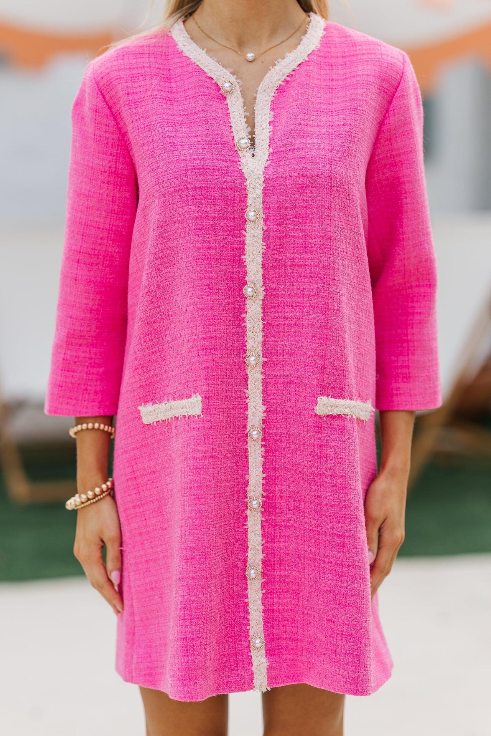 Speak Up Fuchsia Pink Tweed Dress Female Product Image