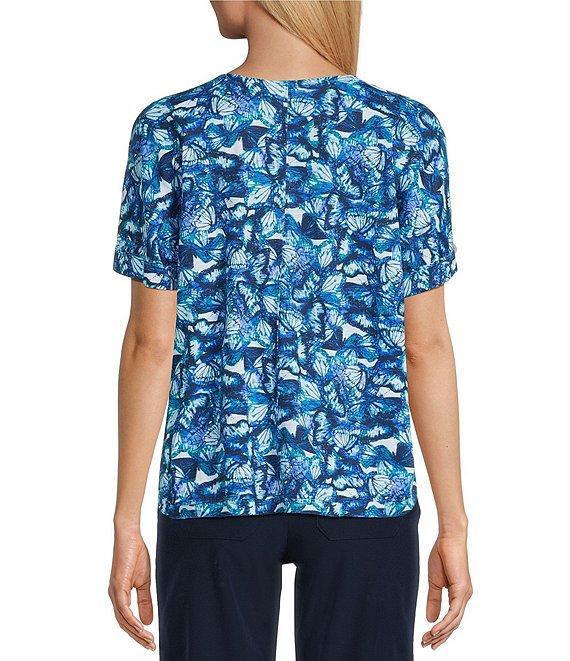 Intro Petite Size Watercolor Butterfly V-Neck Short Sleeve Tee Product Image