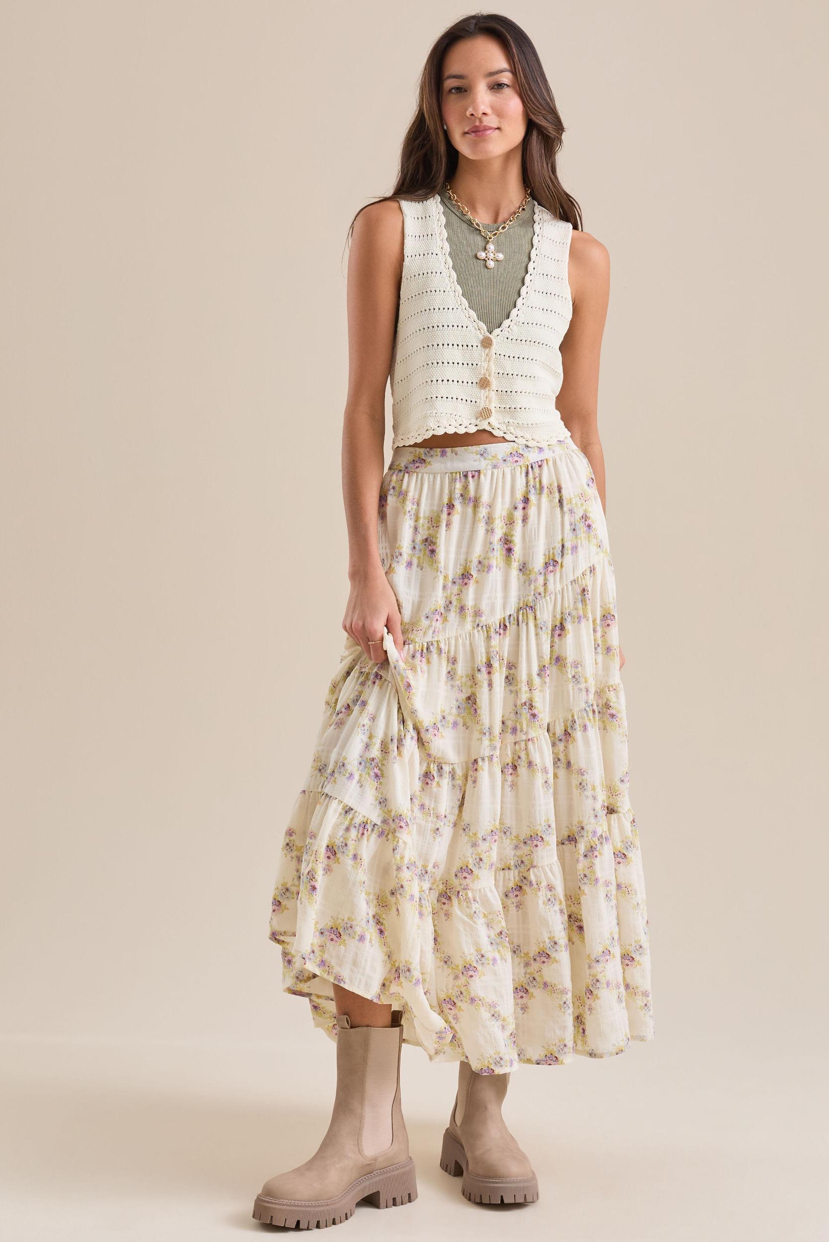 Isla Floral Tiered Midi Skirt Product Image