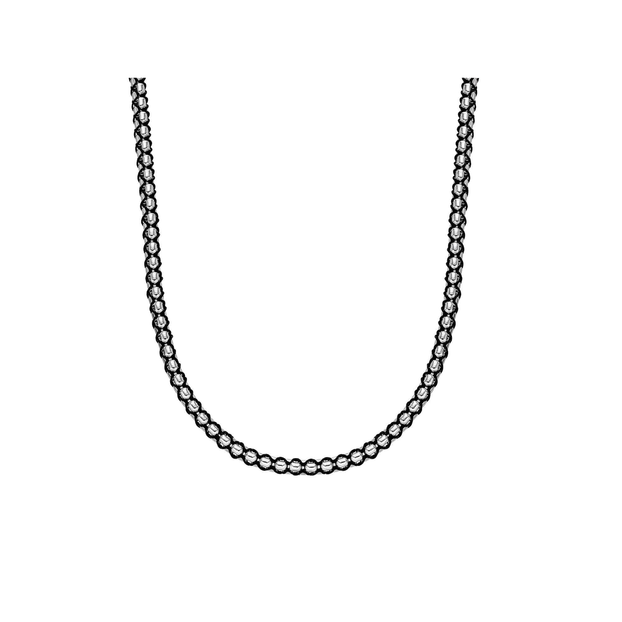 Men's LYNX Stainless Steel Black Cord Box Chain Necklace, Size: 24", Silver Product Image