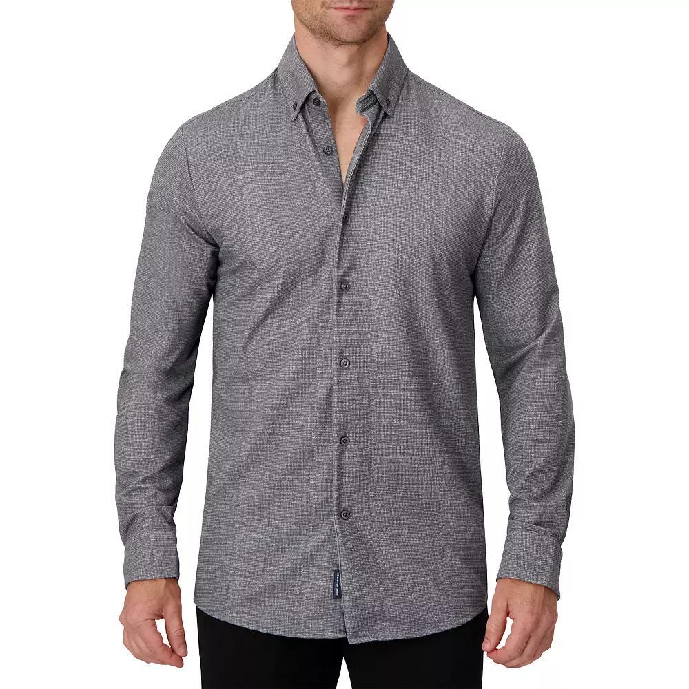 Men's Report Collection Long Sleeve Pique Print Fitted Button-Up Shirt, Size: Medium, Grey Product Image