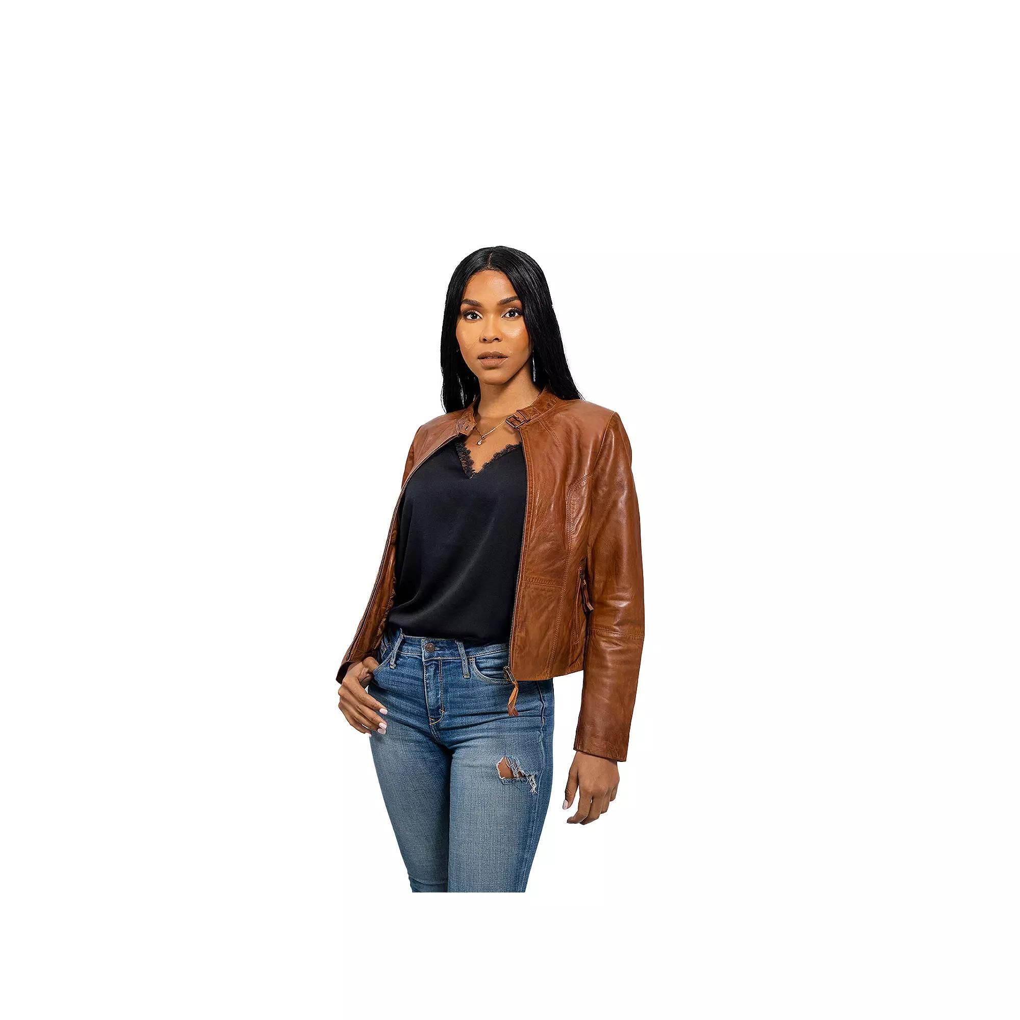 Plus Size Whet Blu Rexie Moto Leather Jacket, Women's, Size: 4XL, Dark Red Product Image