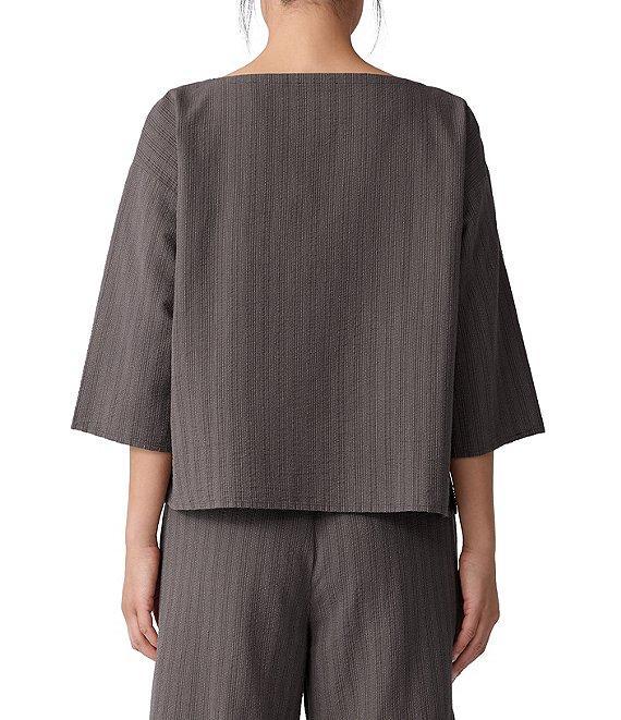 Eileen Fisher Petite Yarn-Dyed Stripe Boat Neck 3/4 Sleeve Box Top Product Image