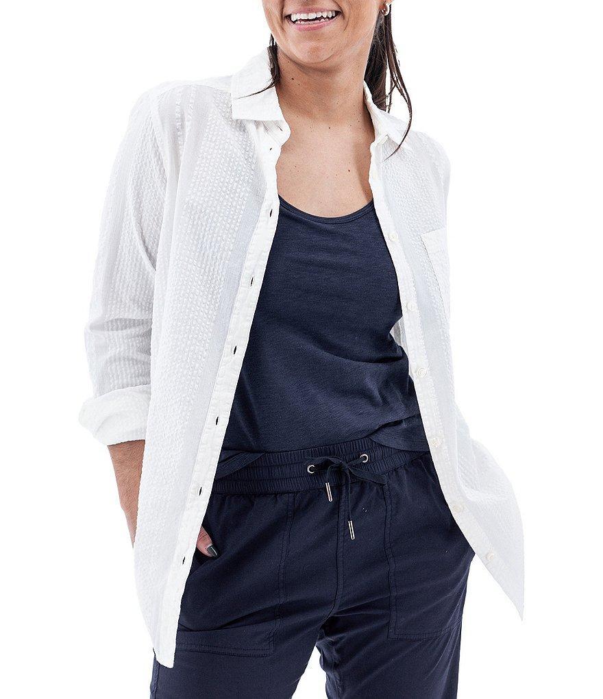 Aventura Colmar Seersucker Collared Neckline 3/4 Roll Tab Sleeve Top Product Image