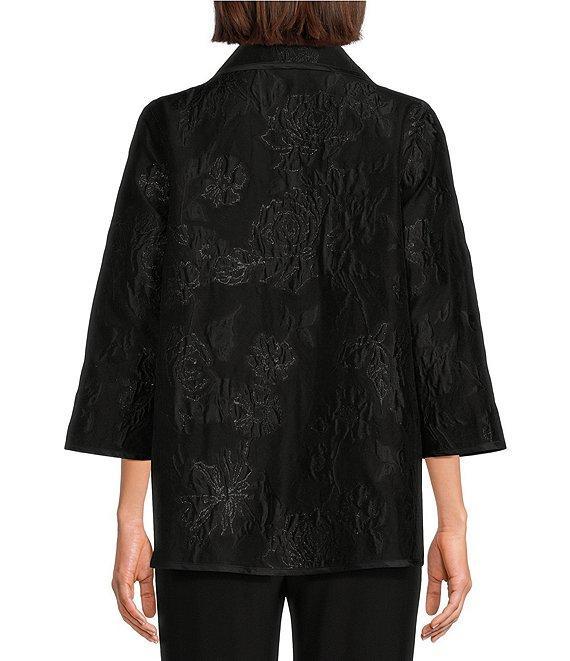 Caroline Rose Shimmer Rose Burnout Jacquard Convertible Stand Collar Bracelet Sleeve Statement Jacket Product Image