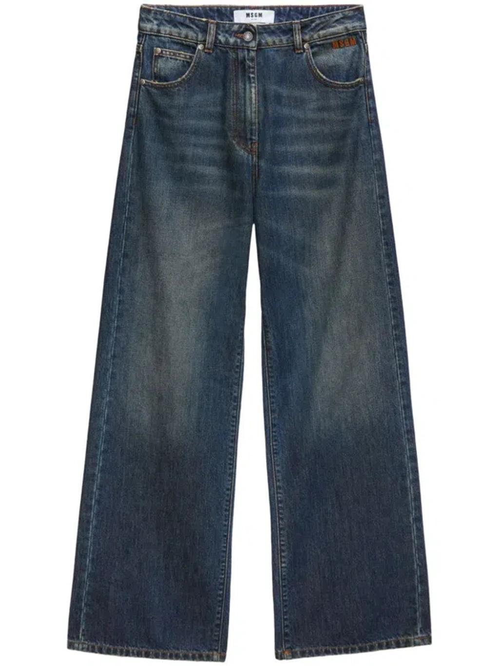 MSGM Logo-embroidered Wide-leg Jeans In Blue Product Image