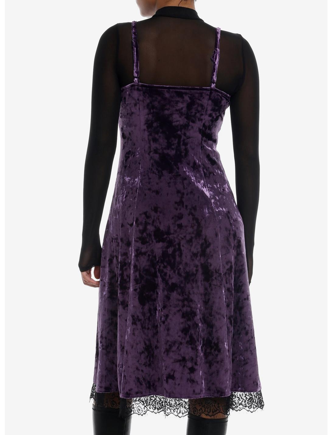 Cosmic Aura Purple Velvet Mesh Long-Sleeve Twofer Dress Product Image