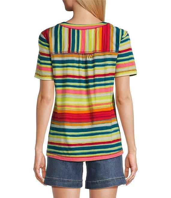 Westbound Petite Size Shimmering Stripe Short Sleeve V-Neck Top Product Image
