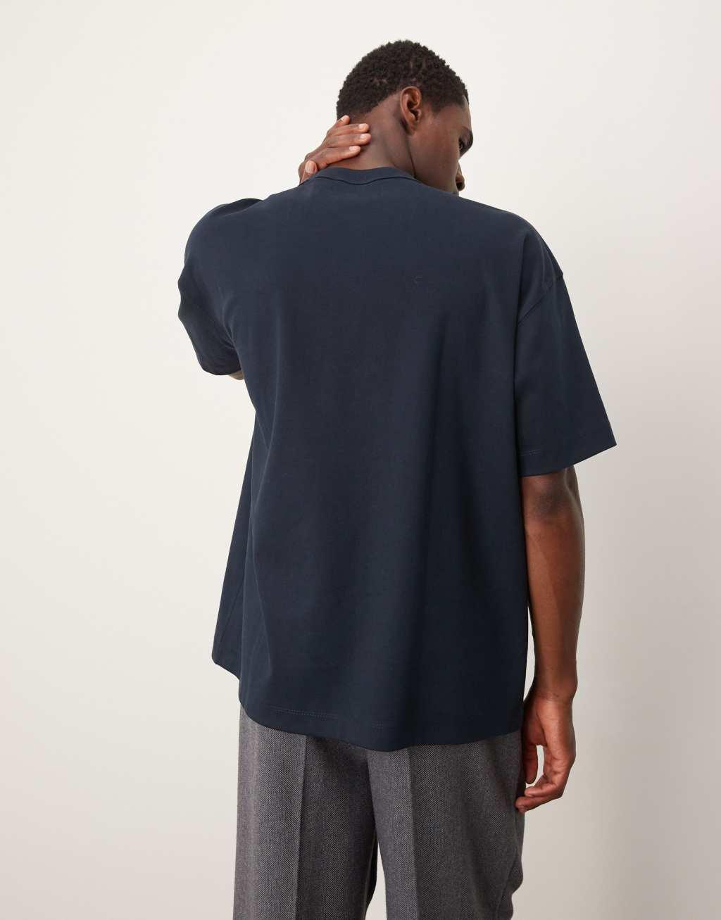 ASOS DESIGN Premium interlock oversized t-shirt in navy Product Image