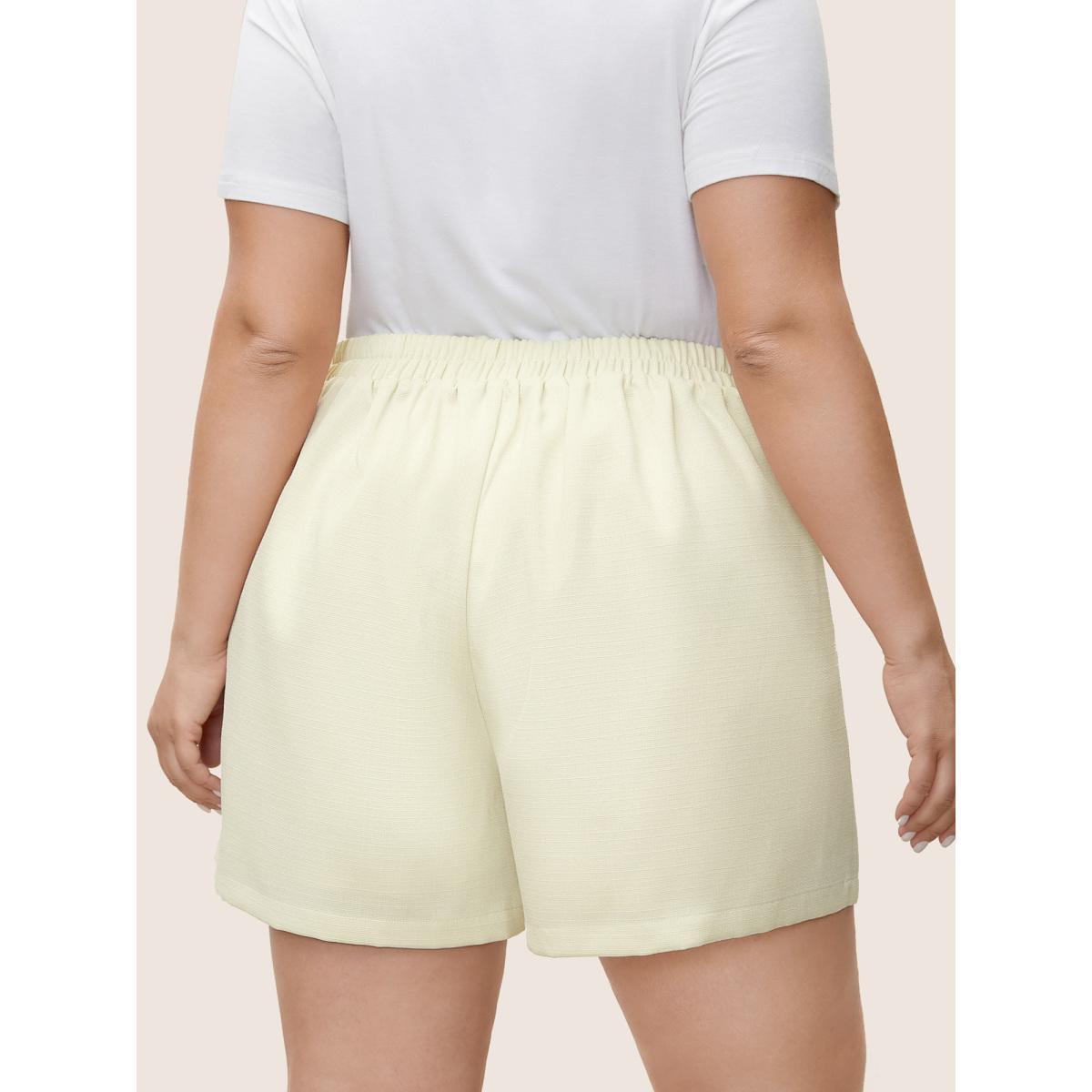 Plus Size Plain Textured Elastic Waist High Rise Shorts Women Beige Casual Non Loose Everyday Shorts BloomChic 12/L Product Image