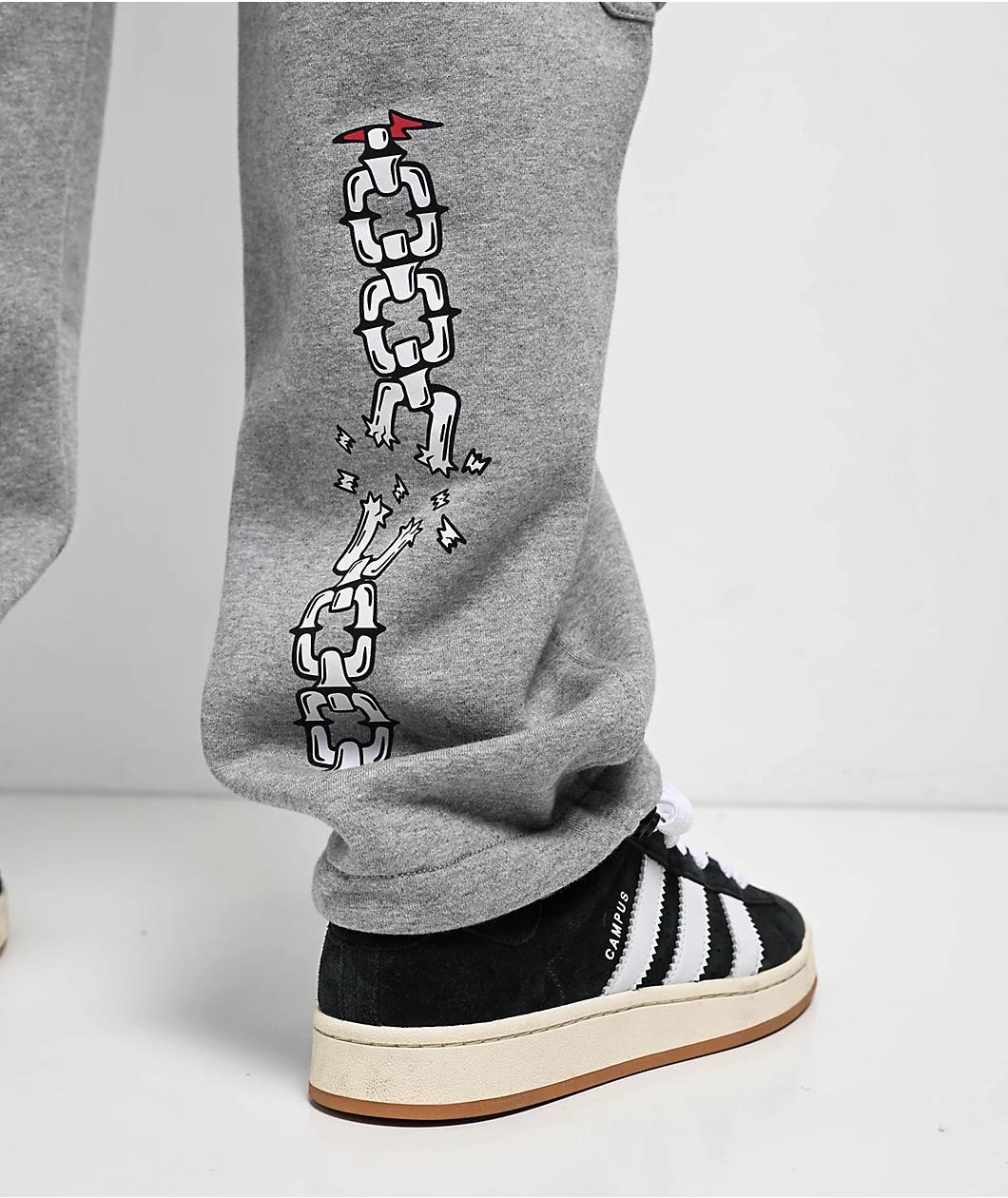 Ninth Hall Flash Tattoo Heather Grey Loose Fit Cargo Sweatpants Product Image