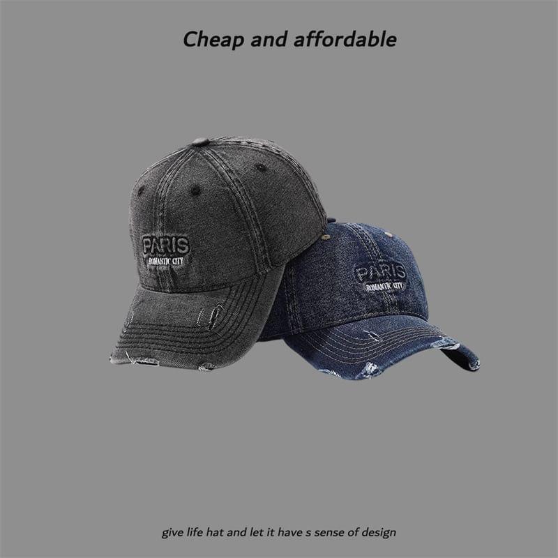 Letter Embroidered Distressed Cap Product Image