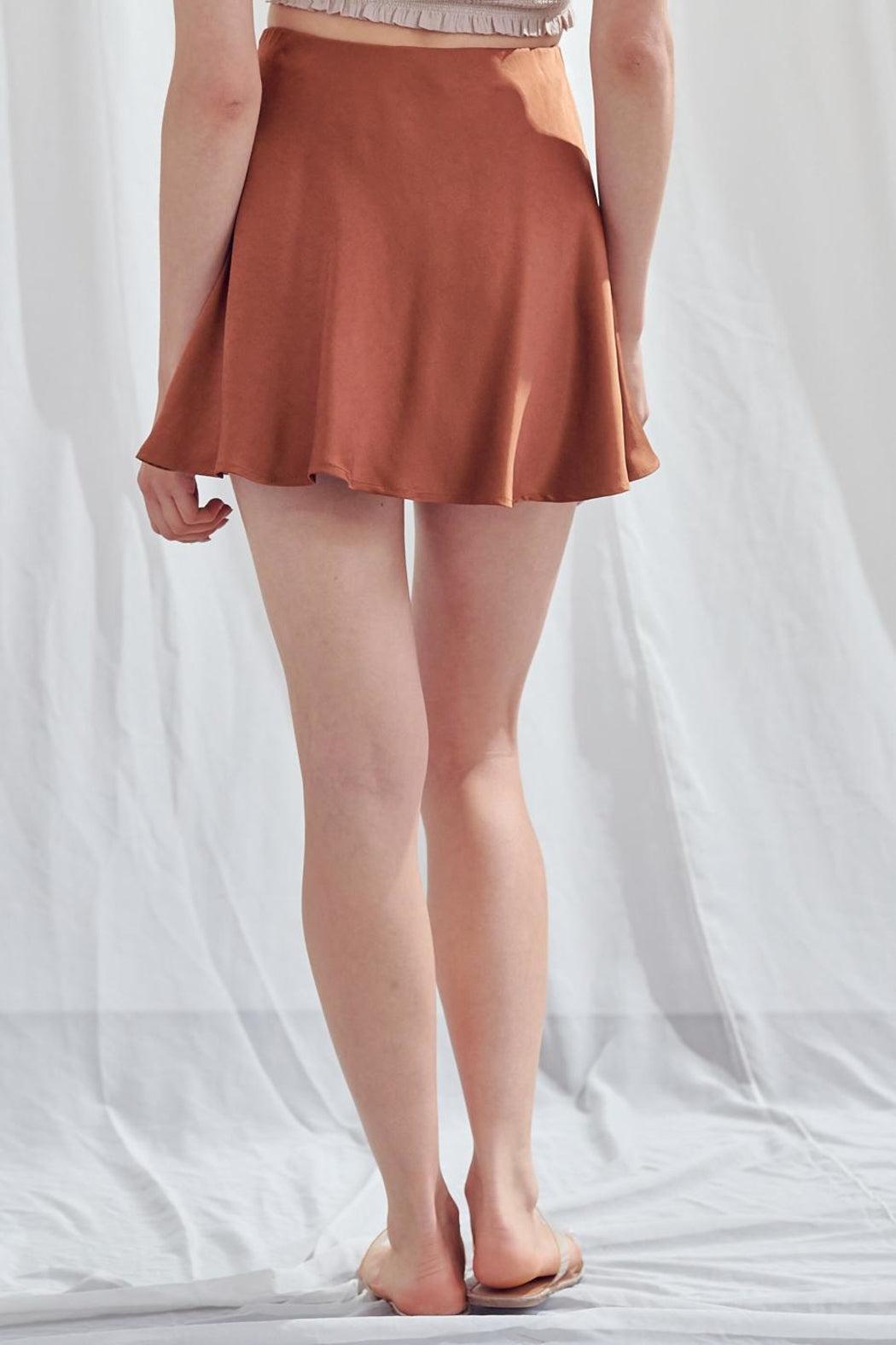 Brown Satin Mini Skirt Product Image