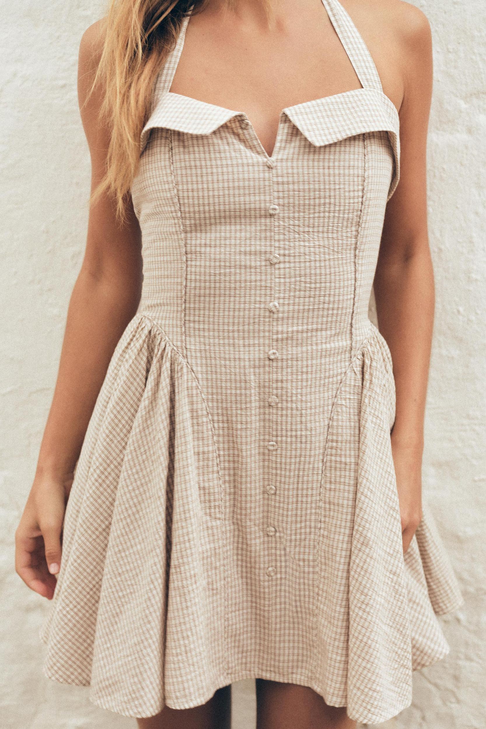 CHECKERED HALTER DRESS Product Image