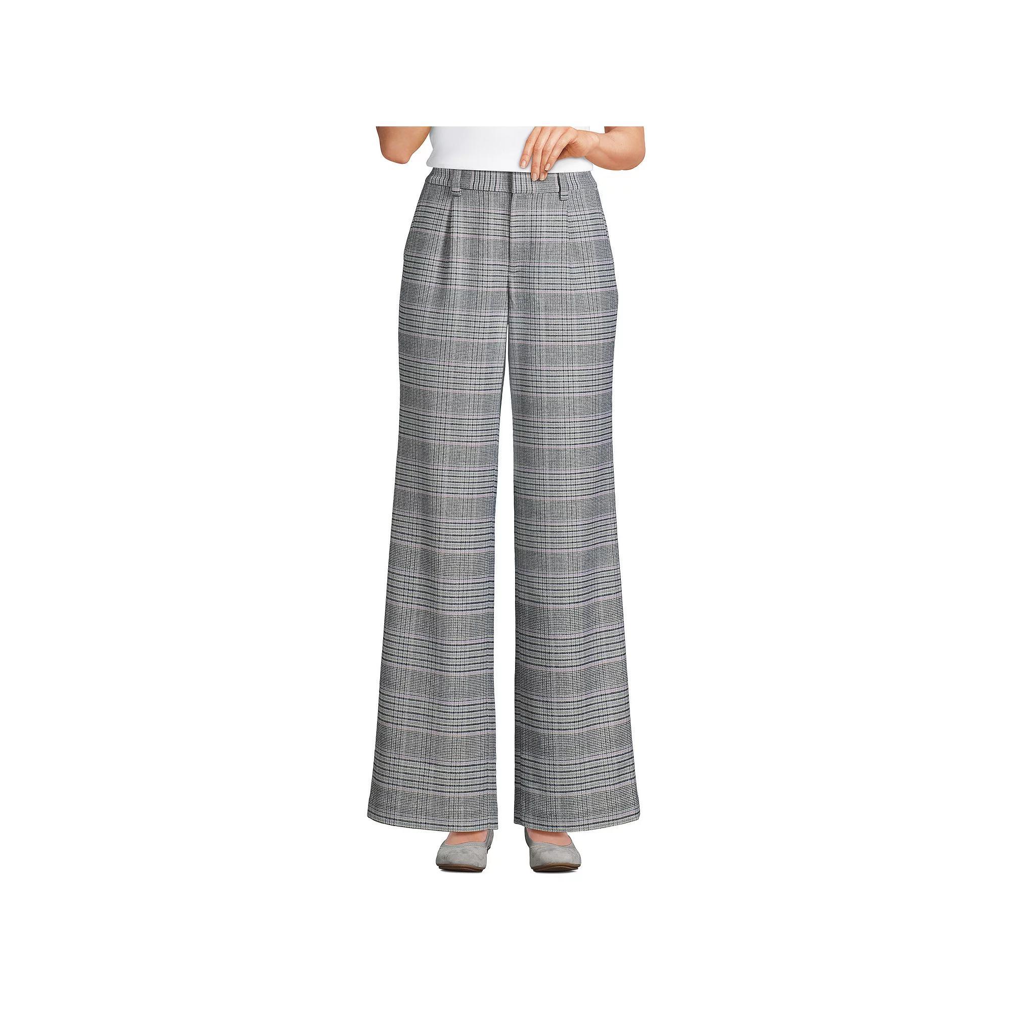 Women's Lands' End Flannel High Waist Pleated Wide Leg Pants, Size: 12, Purple Glen Plaid Product Image