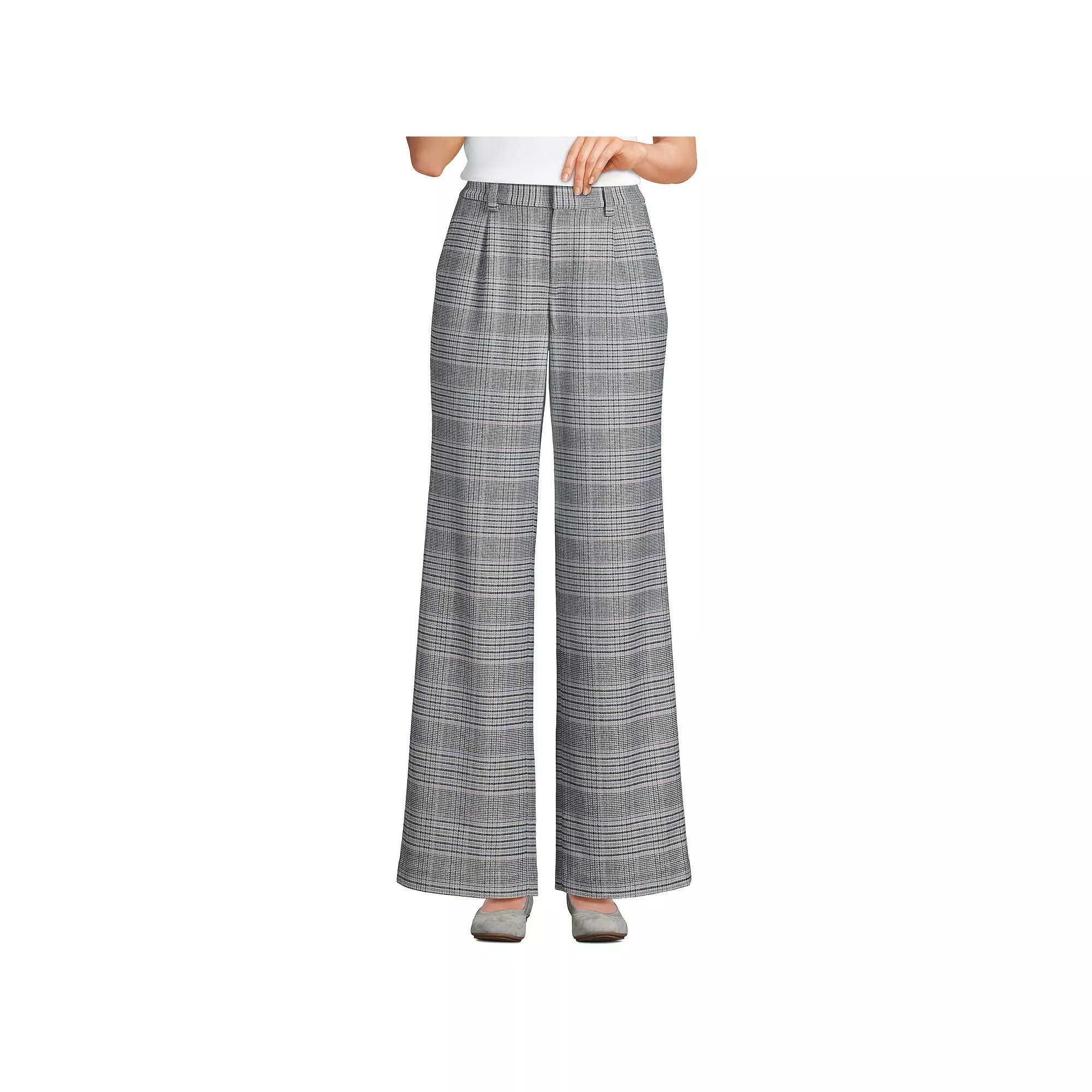 Women's Lands' End Flannel High Waist Pleated Wide Leg Pants, Size: 12, Purple Glen Plaid Product Image
