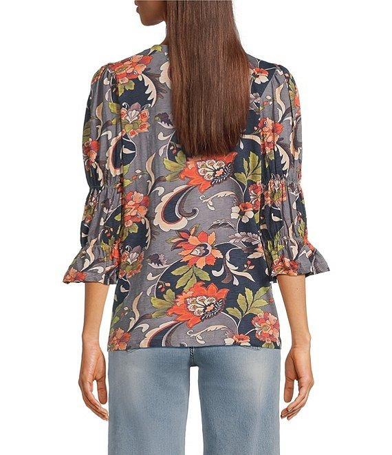 APNY Printed V-Neck 3/4 Renaissance Sleeve Tee Product Image