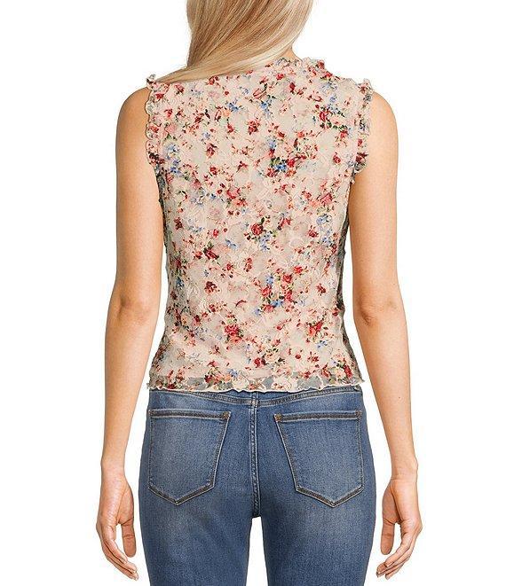 Honey & Sparkle Floral Print Ruffled V-Neck Sleeveless Lined Lace Top Product Image