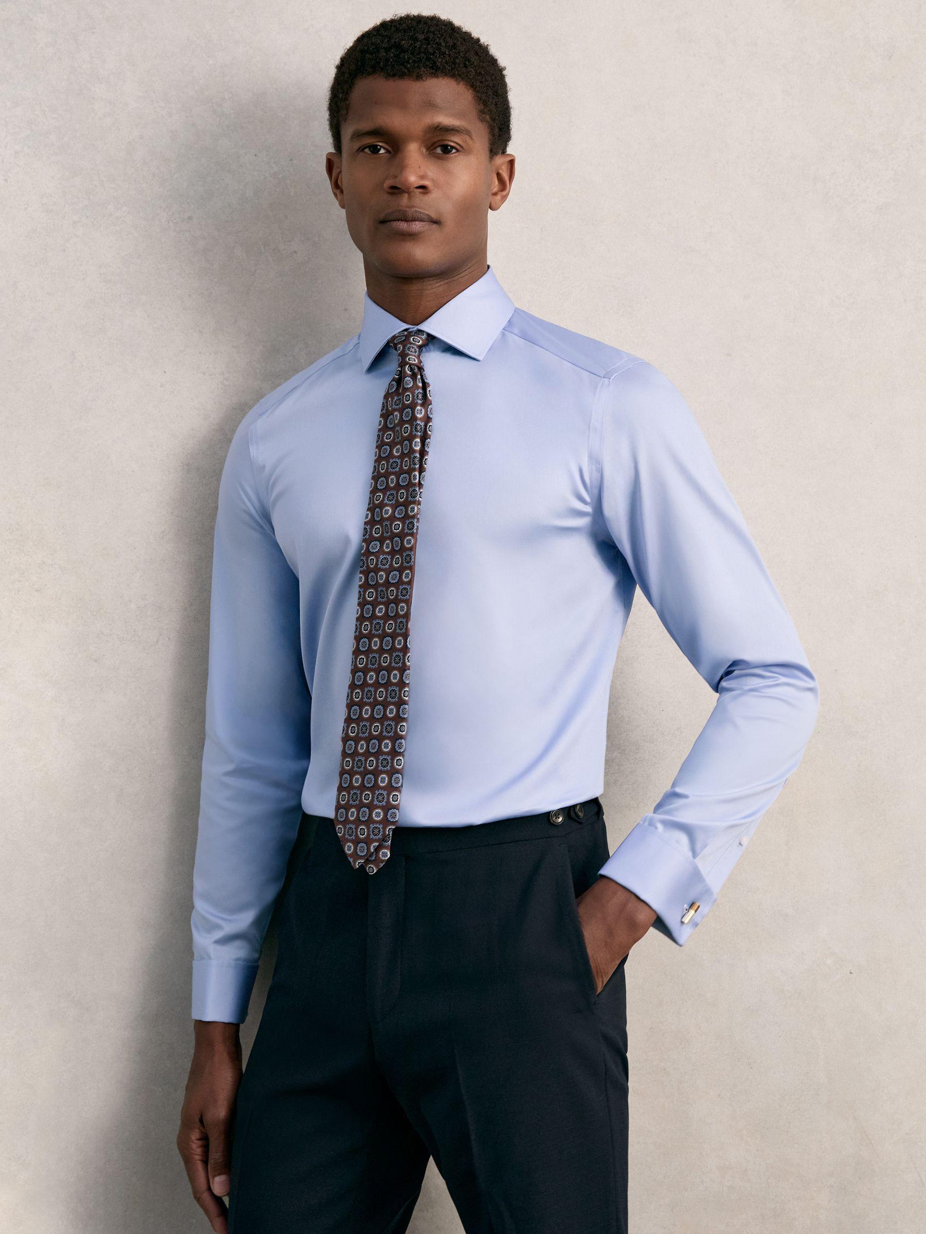 Slim-Fit Cotton-Sateen Shirt in Mid Blue Product Image