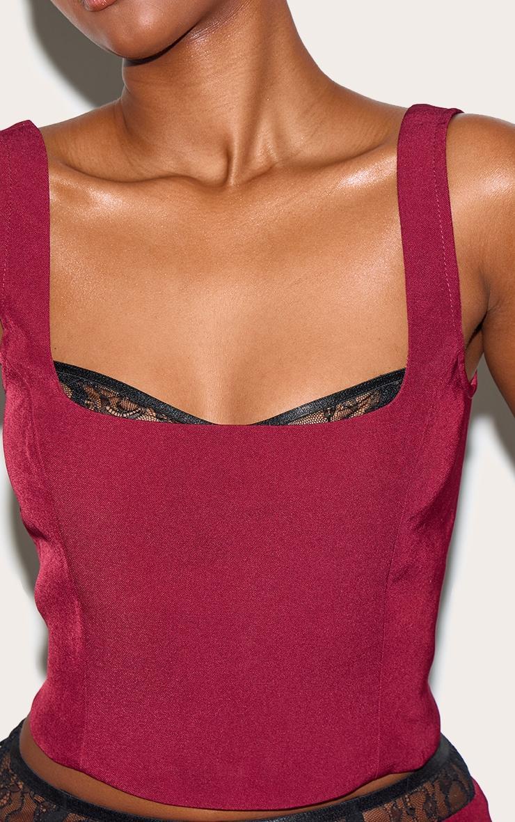 Burgundy Lace Detail Corset Woven Crop Top Product Image