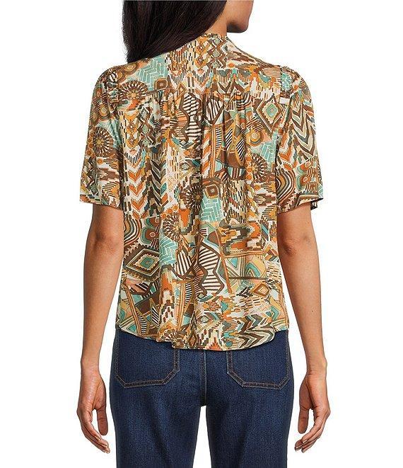 Nurture Petite Short Sleeve Pleated V-Neck Ruffle Blouse Product Image