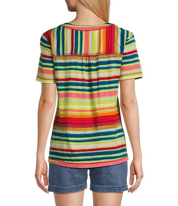 Westbound Petite Size Shimmering Stripe Short Sleeve V-Neck Top Product Image