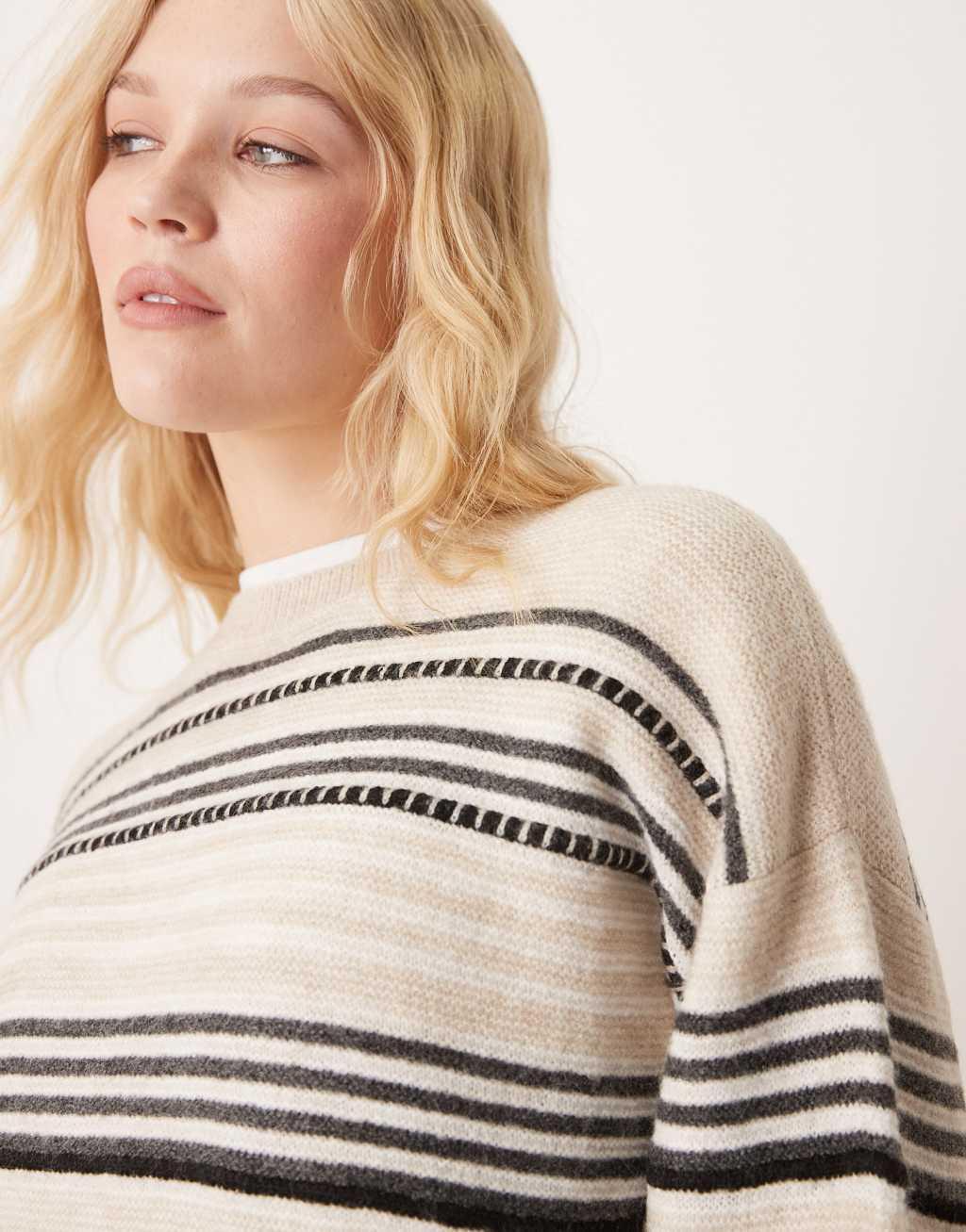 ASOS DESIGN textured knit sweater in ecru stripe Product Image