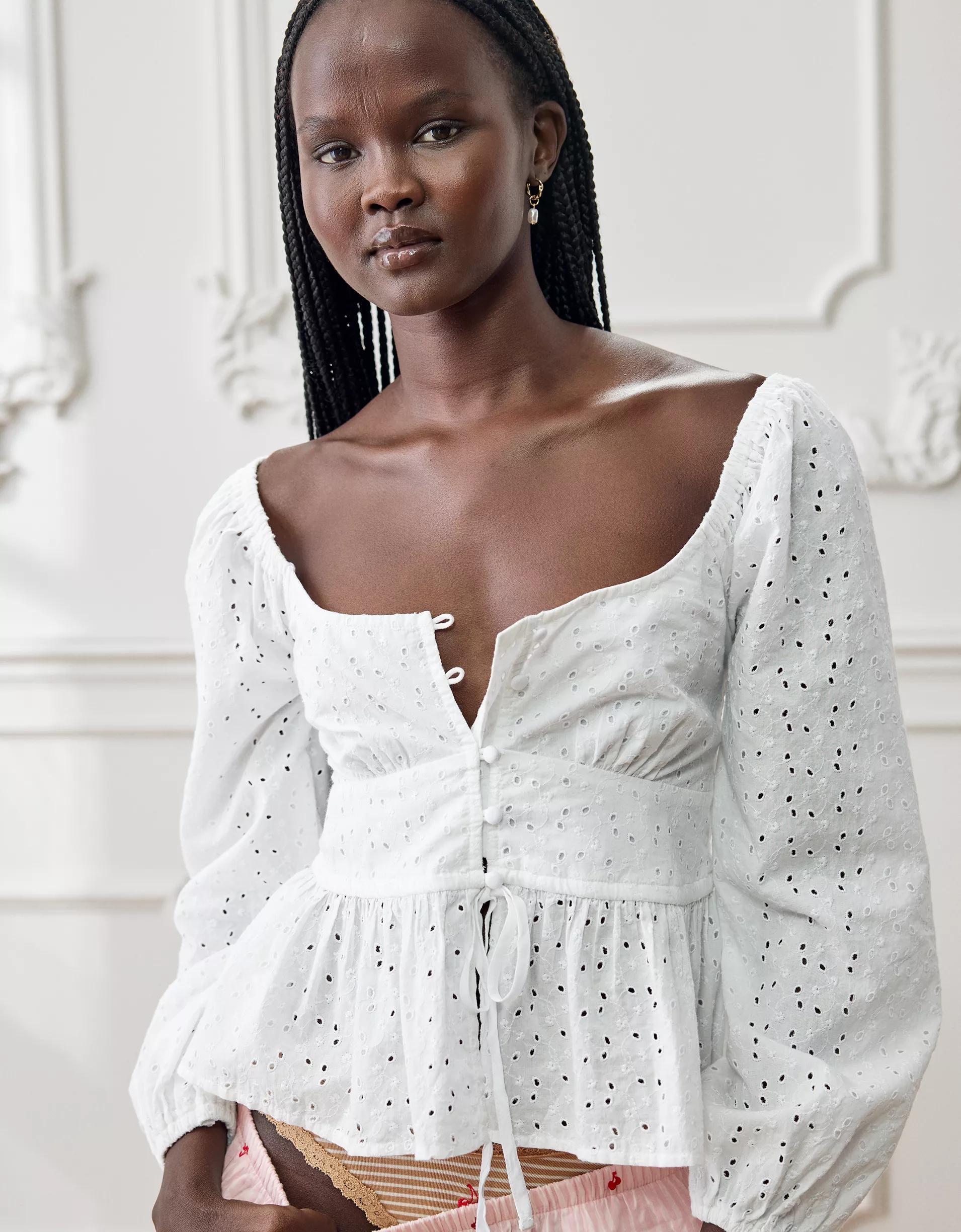 Aerie Long Sleeve Peplum Top Product Image