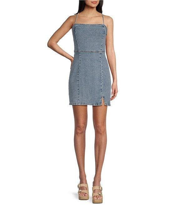 GB Lace-Up Tie Back Denim Mini Dress Product Image