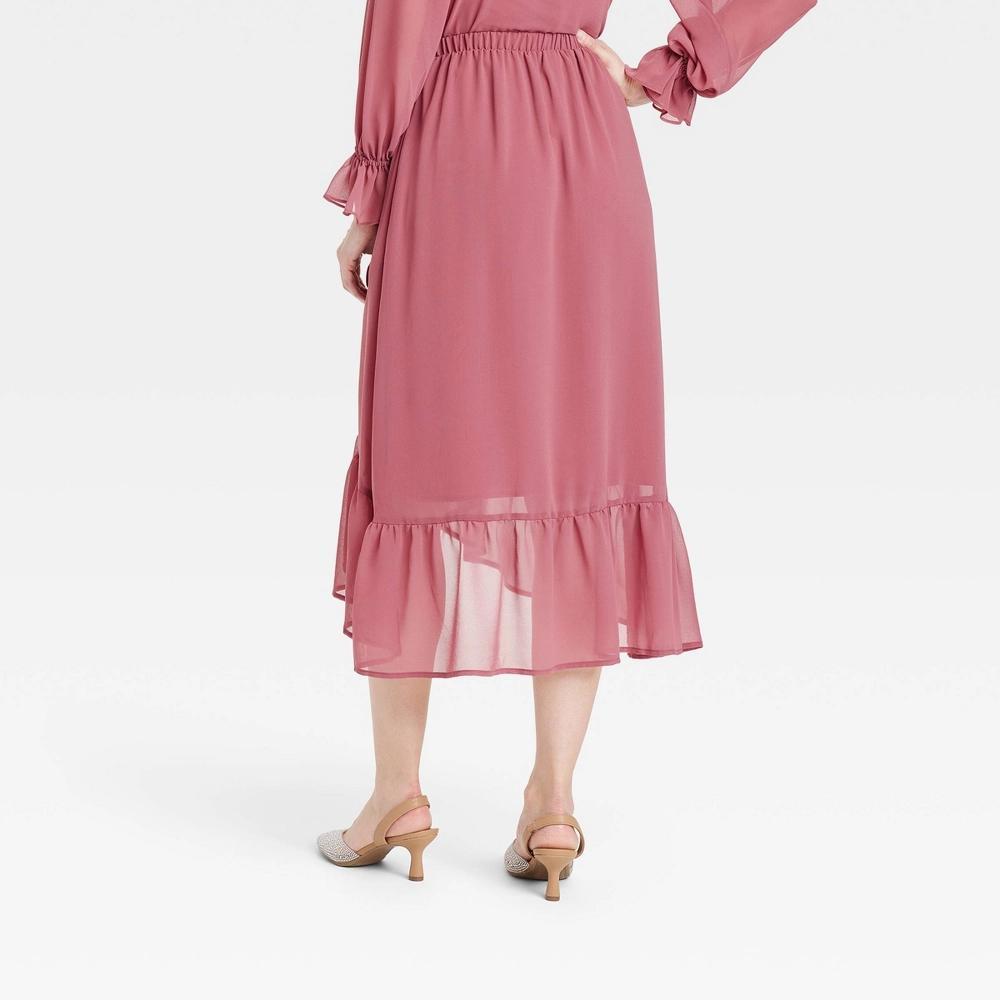 Womens Ruffle Midi Skirt - A New Day Rose M Product Image