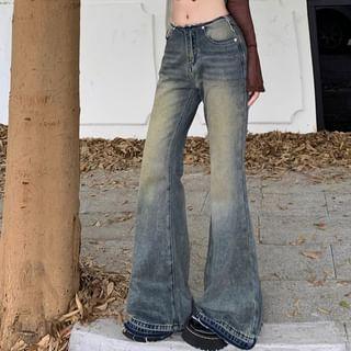 Low Rise Frayed Bell Bottom Jeans Product Image