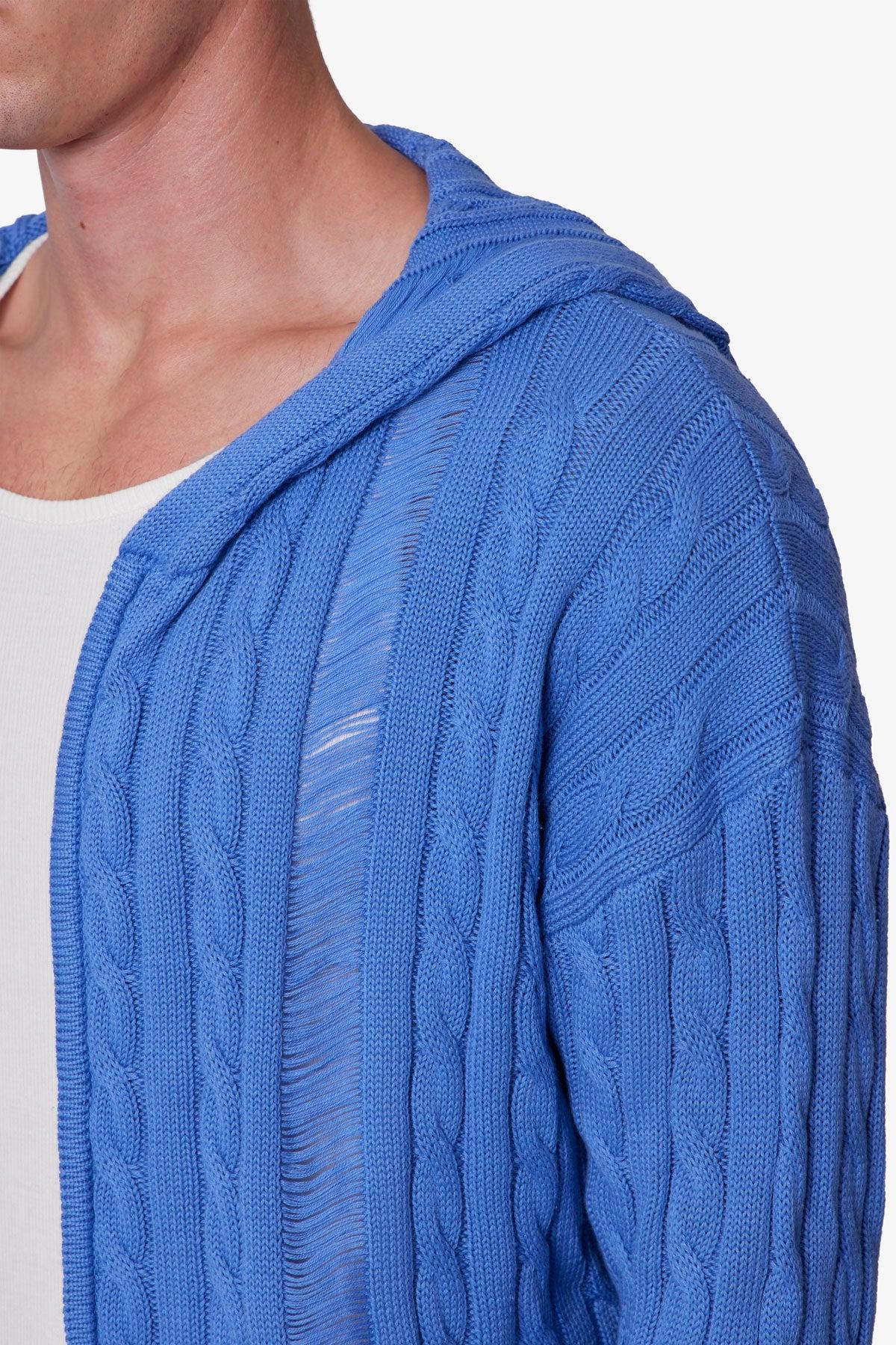 Cable Knit Hooded Sweater - Washed Blue Product Image