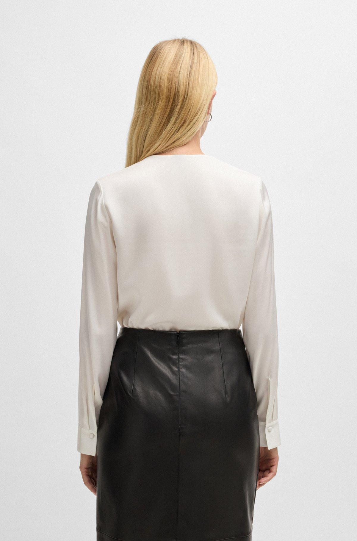 Button-neck blouse in stretch-silk crepe de chine Product Image