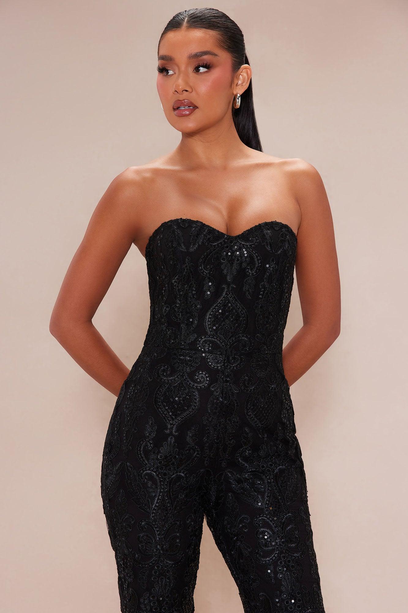 Esther Sequin Embroidered Jumpsuit - Black Product Image